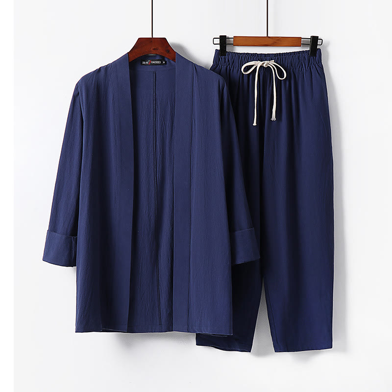 Conjunto de 2 piezas de kimono de algodón con pantalones hasta los tobillos para hombre con Buddha Stones. - Azul acero - US/UK/AU54, EU64 (9XL) - image 14