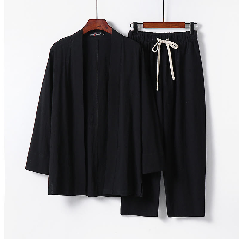 Conjunto de 2 piezas de kimono de algodón con pantalones hasta los tobillos para hombre con Buddha Stones. - Negro - US/UK/AU54, EU64 (9XL) - image 6