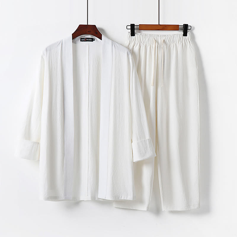 Conjunto de 2 piezas de kimono de algodón con pantalones hasta los tobillos para hombre con Buddha Stones. - Blanco - US/UK/AU54, EU64 (9XL) - image 2