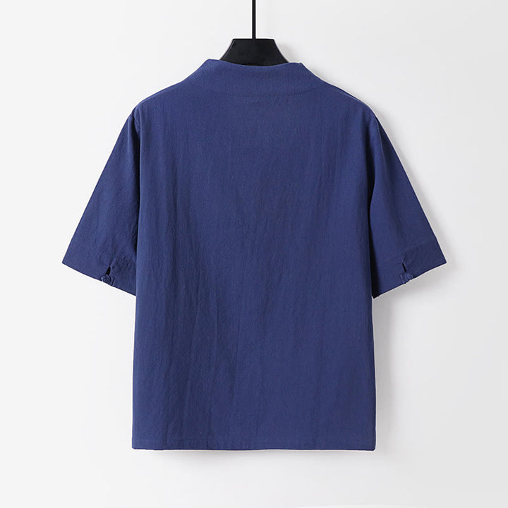 Conjunto de 2 piezas de camisa y pantalones de algodón con cuello en V y media manga con bolsillos para meditación de Buddha Stones para hombre - image 3