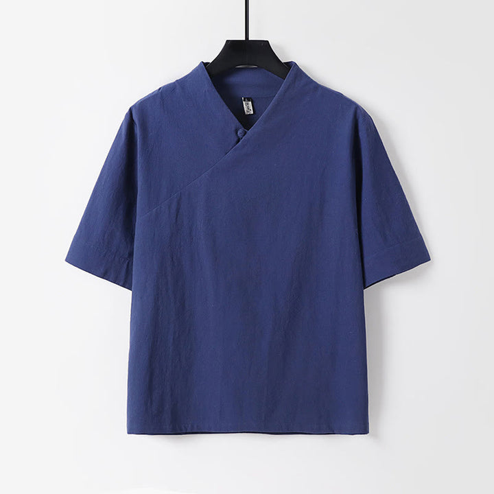 Conjunto de 2 piezas de camisa y pantalones de algodón con cuello en V y media manga con bolsillos para meditación de Buddha Stones para hombre - image 1