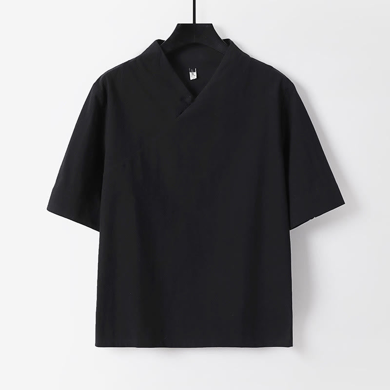 Conjunto de 2 piezas de camisa y pantalones de algodón con cuello en V y media manga con bolsillos para meditación de Buddha Stones para hombre - image 18