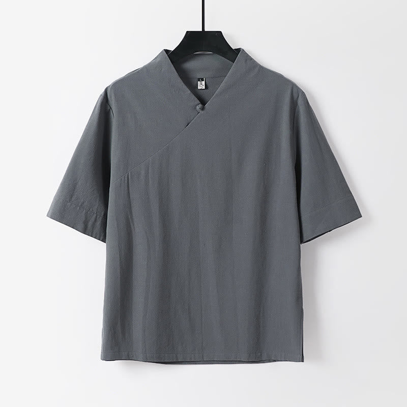 Conjunto de 2 piezas de camisa y pantalones de algodón con cuello en V y media manga con bolsillos para meditación de Buddha Stones para hombre - image 8