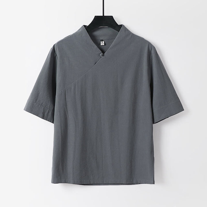 Conjunto de 2 piezas de camisa y pantalones de algodón con cuello en V y media manga con bolsillos para meditación de Buddha Stones para hombre - image 8