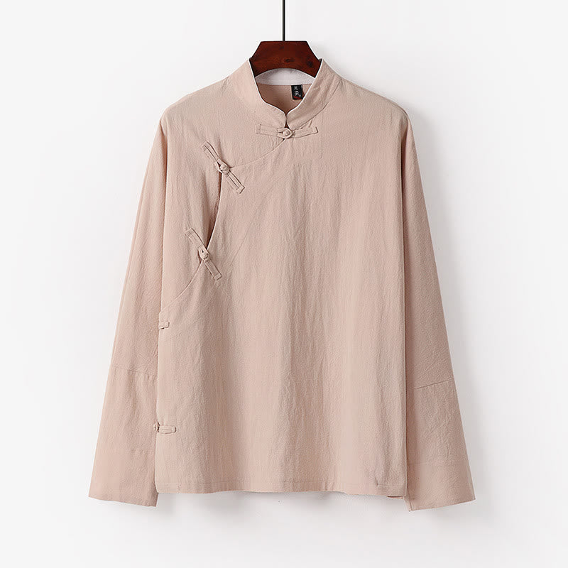 Camisa de algodón de manga larga para hombre, estilo vintage, con botones de rana y diseño chino con Buddha Stones - Trigo - US/UK/AU50, EU60 (7XL) - image 4