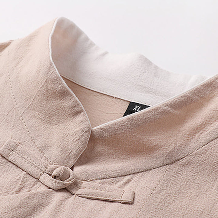 Camisa de algodón de manga larga para hombre, estilo vintage, con botones de rana y diseño chino con Buddha Stones - image 6