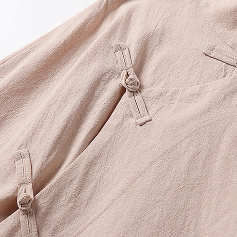 Camisa de algodón de manga larga para hombre, estilo vintage, con botones de rana y diseño chino con Buddha Stones - image 7