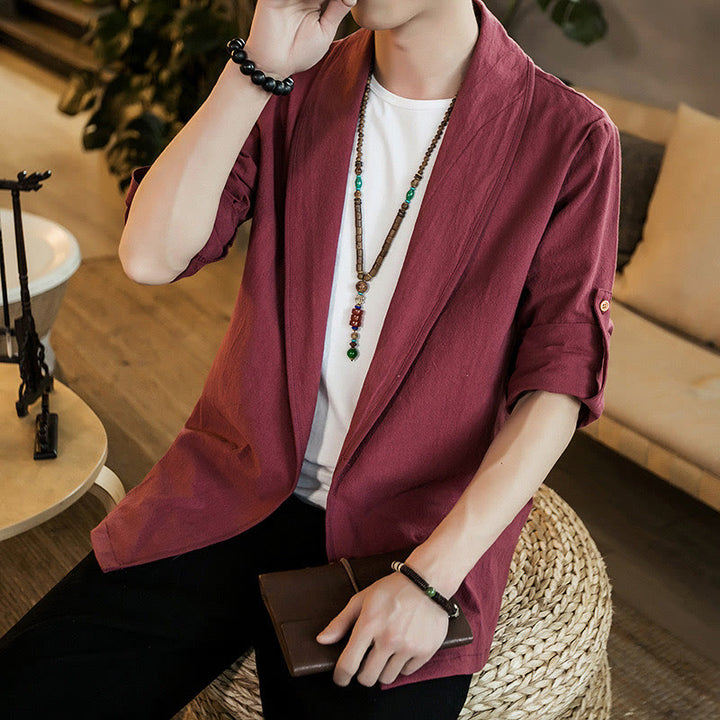 Chaqueta estilo kimono de algodón para hombre con solapas lisas y diseño vintage de Buddha Stones - image 24