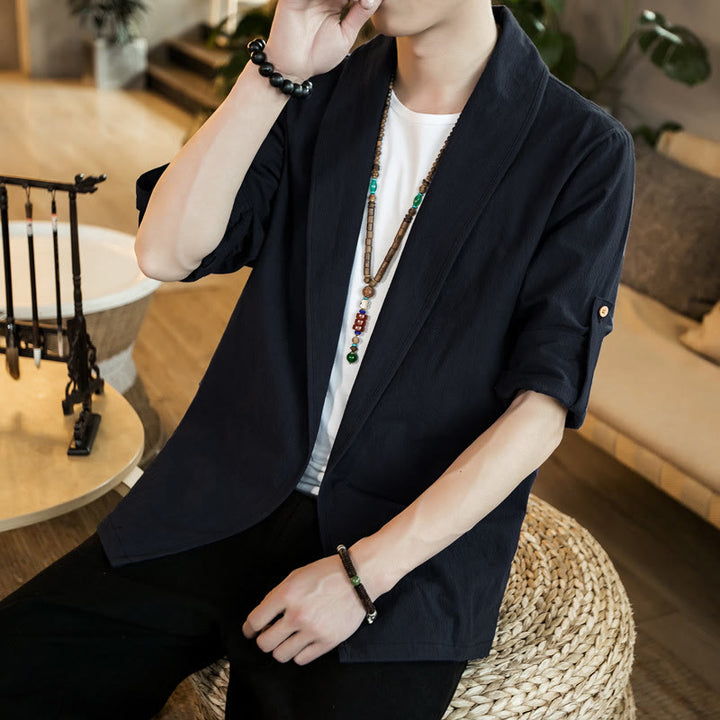 Chaqueta estilo kimono de algodón para hombre con solapas lisas y diseño vintage de Buddha Stones - image 19