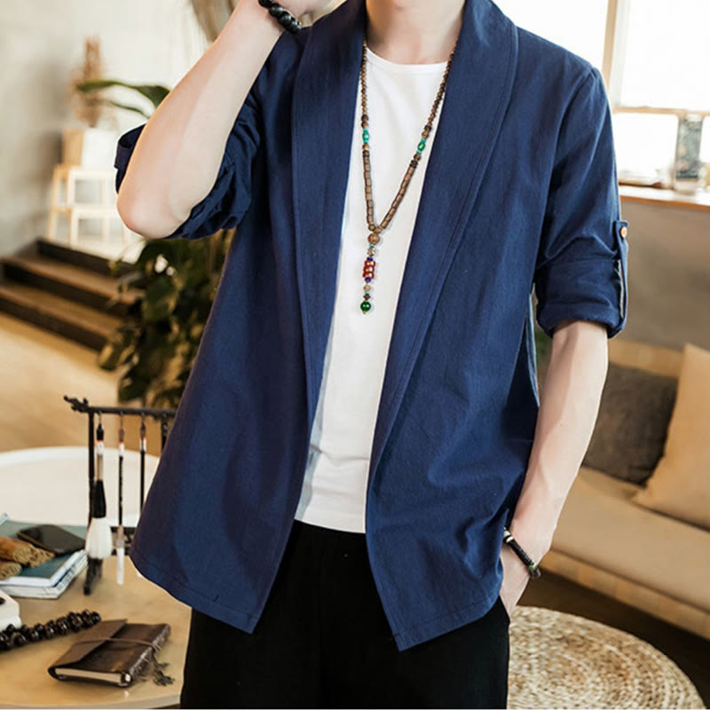 Chaqueta estilo kimono de algodón para hombre con solapas lisas y diseño vintage de Buddha Stones - Azul acero - US/UK/AU46, EU56 (5XL) - image 1