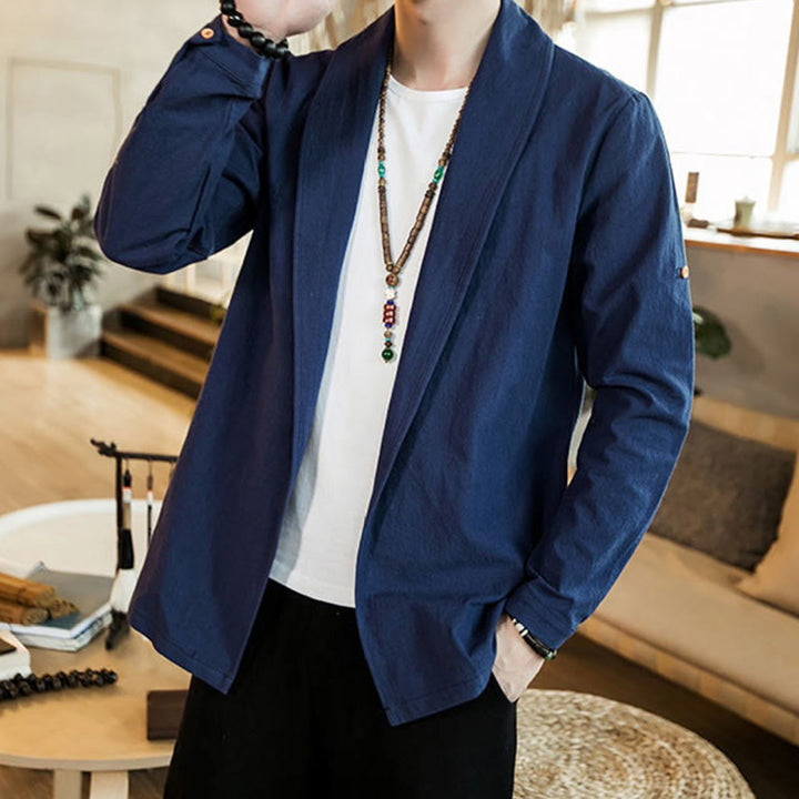 Chaqueta estilo kimono de algodón para hombre con solapas lisas y diseño vintage de Buddha Stones - image 6