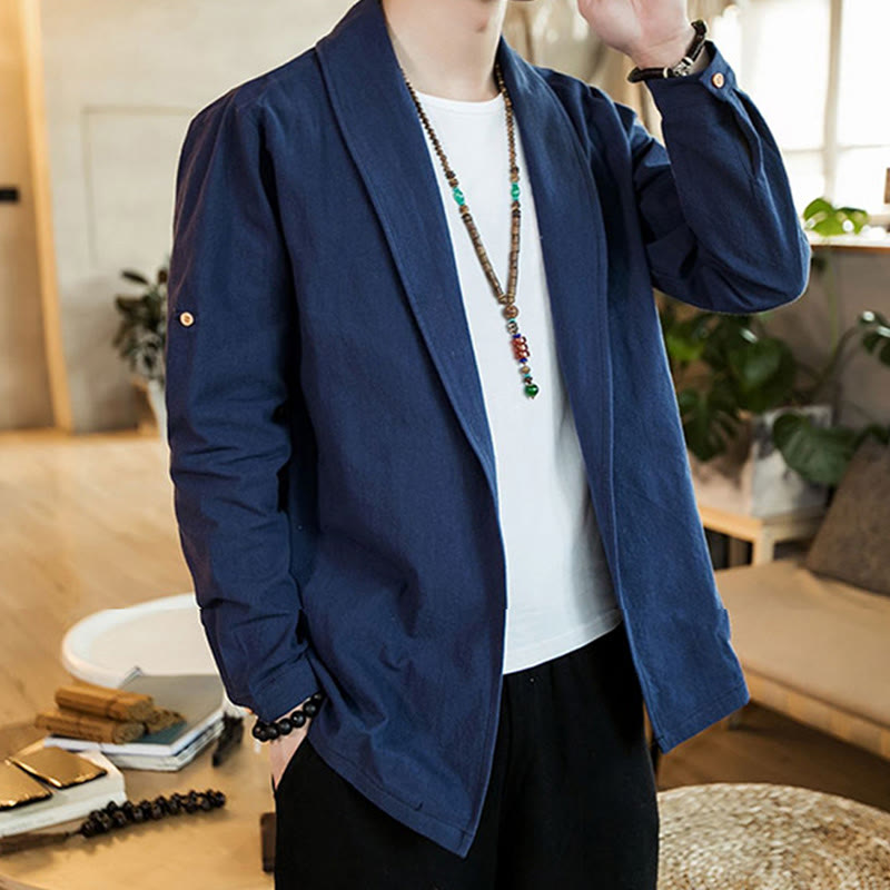 Chaqueta estilo kimono de algodón para hombre con solapas lisas y diseño vintage de Buddha Stones - image 5