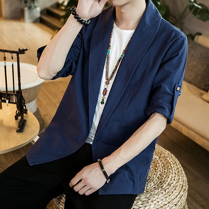 Chaqueta estilo kimono de algodón para hombre con solapas lisas y diseño vintage de Buddha Stones - image 7