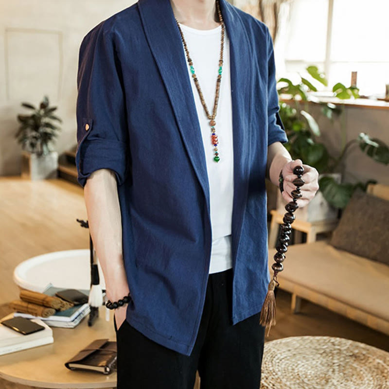 Chaqueta estilo kimono de algodón para hombre con solapas lisas y diseño vintage de Buddha Stones - image 3