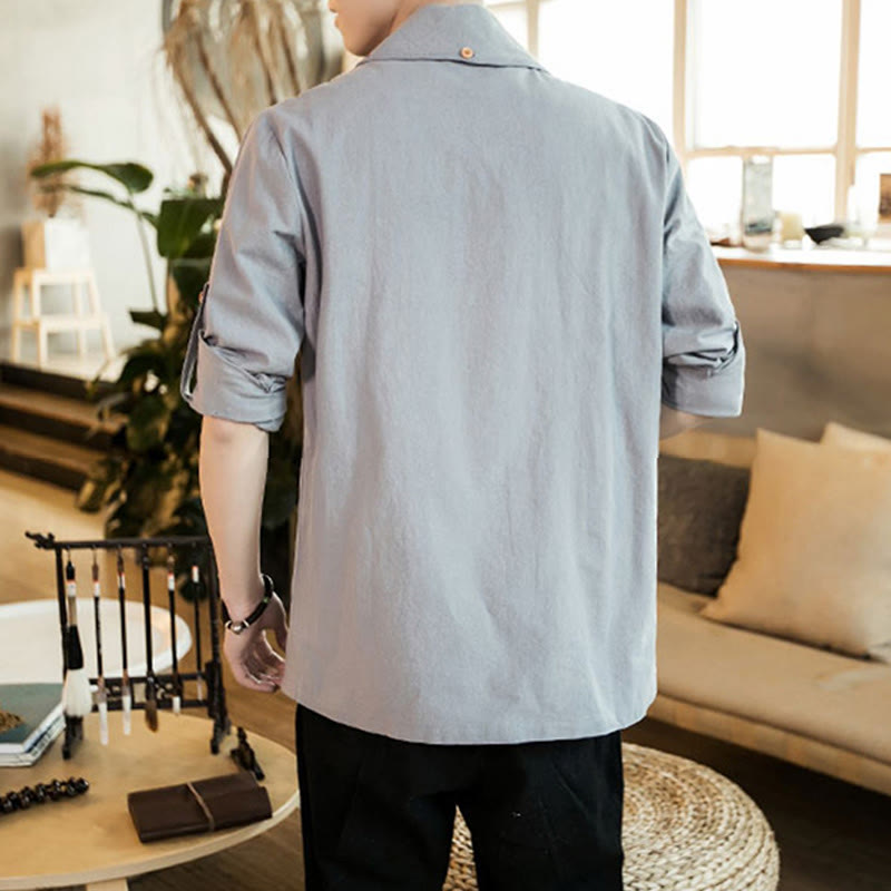 Chaqueta estilo kimono de algodón para hombre con solapas lisas y diseño vintage de Buddha Stones - image 10