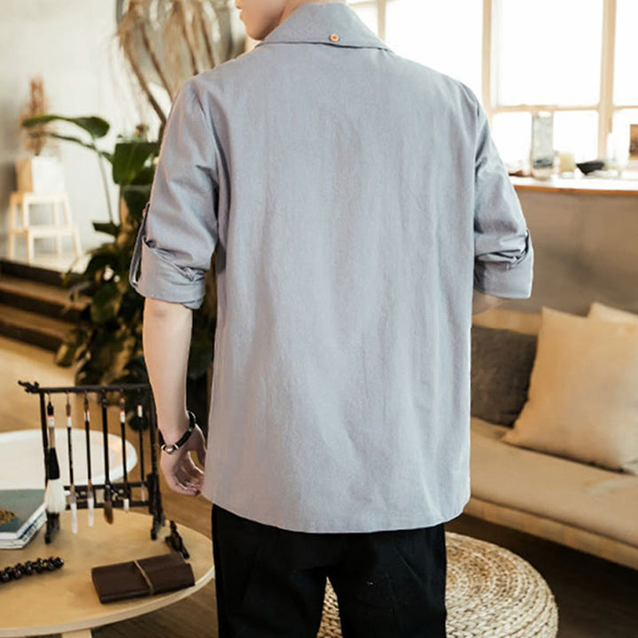 Chaqueta estilo kimono de algodón para hombre con solapas lisas y diseño vintage de Buddha Stones - image 10