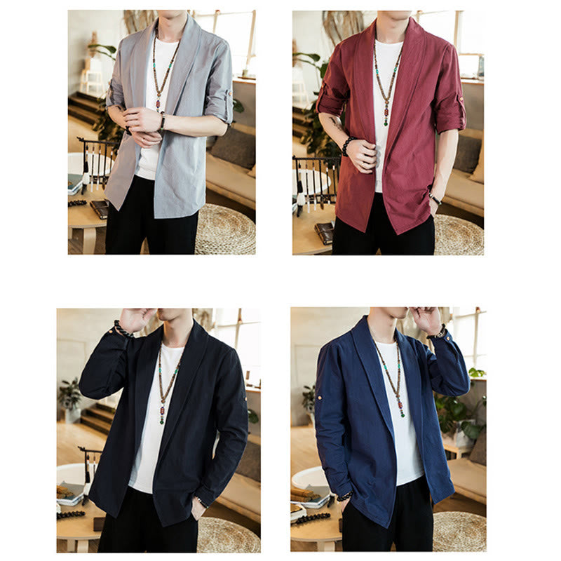 Chaqueta estilo kimono de algodón para hombre con solapas lisas y diseño vintage de Buddha Stones - image 25