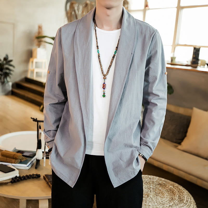 Chaqueta estilo kimono de algodón para hombre con solapas lisas y diseño vintage de Buddha Stones - image 9