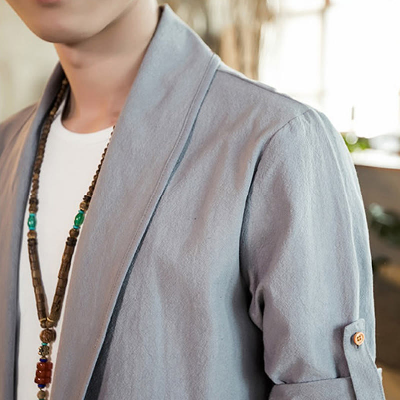 Chaqueta estilo kimono de algodón para hombre con solapas lisas y diseño vintage de Buddha Stones - image 13