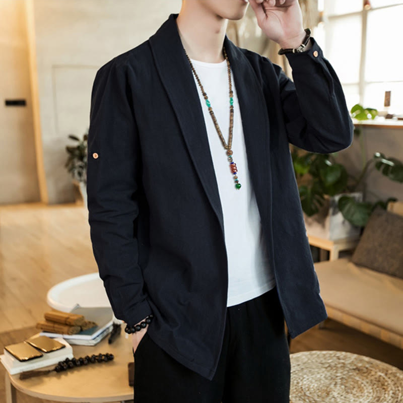 Chaqueta estilo kimono de algodón para hombre con solapas lisas y diseño vintage de Buddha Stones - image 18