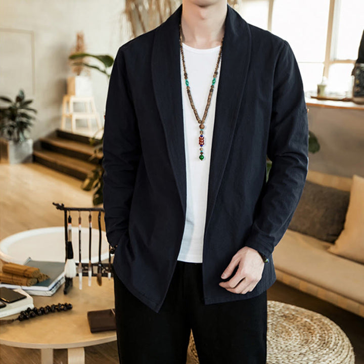 Chaqueta estilo kimono de algodón para hombre con solapas lisas y diseño vintage de Buddha Stones - image 17