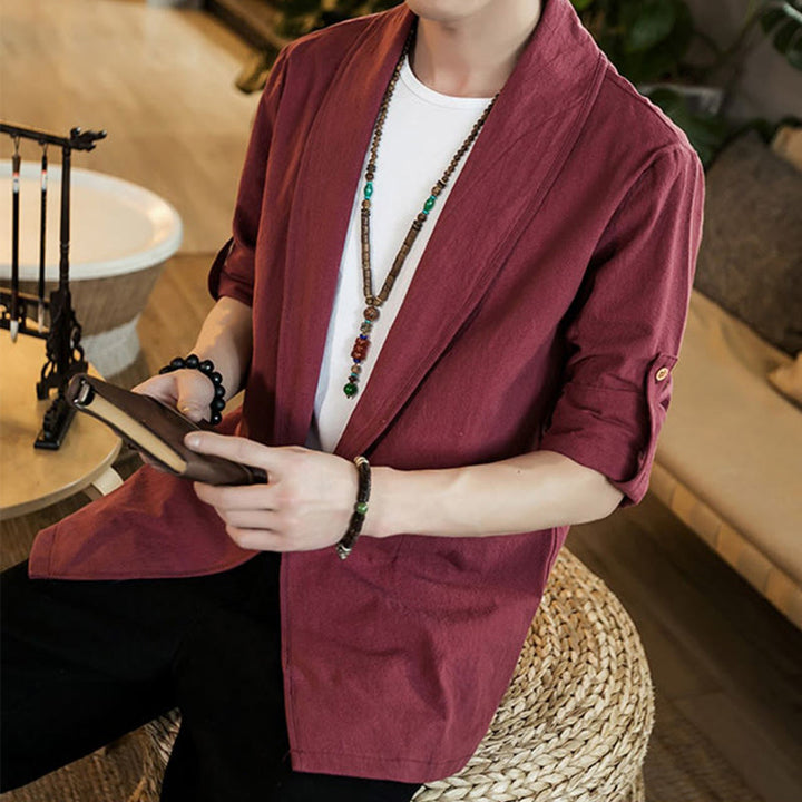 Chaqueta estilo kimono de algodón para hombre con solapas lisas y diseño vintage de Buddha Stones - image 21