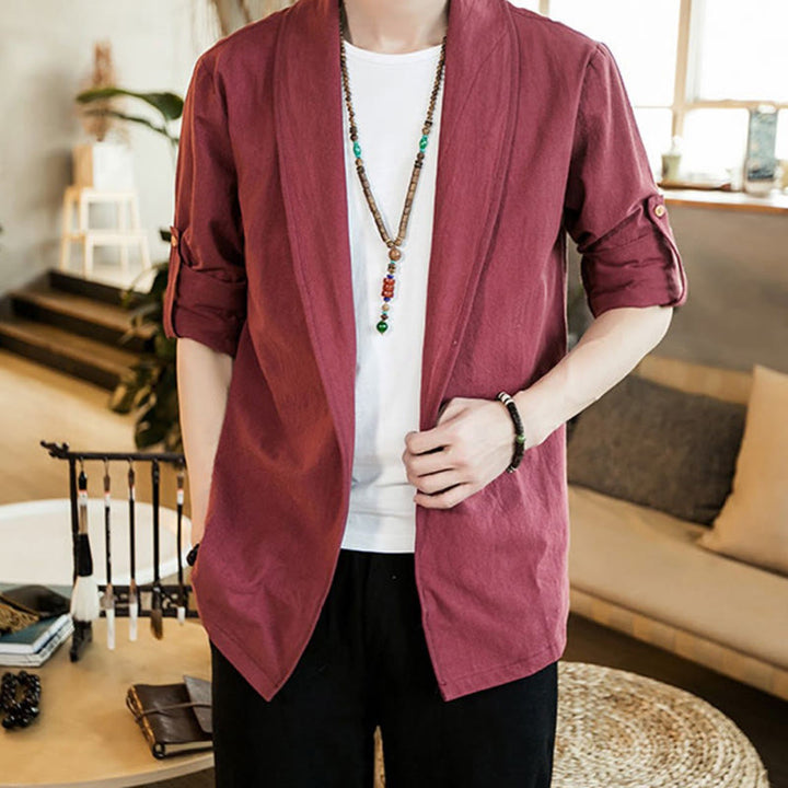 Chaqueta estilo kimono de algodón para hombre con solapas lisas y diseño vintage de Buddha Stones - Rojo indio - US/UK/AU46, EU56 (5XL) - image 20