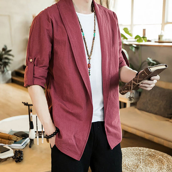 Chaqueta estilo kimono de algodón para hombre con solapas lisas y diseño vintage de Buddha Stones - image 23