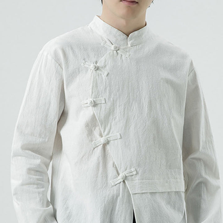 Camisa de algodón de manga larga para hombre con botones de rana y diseño vintage de Buddha Stones - image 8