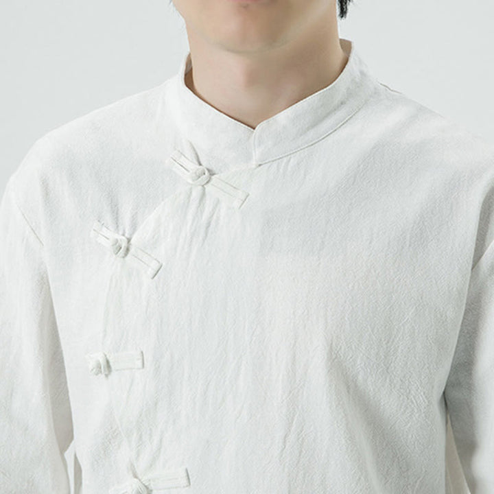 Camisa de algodón de manga larga para hombre con botones de rana y diseño vintage de Buddha Stones - image 7