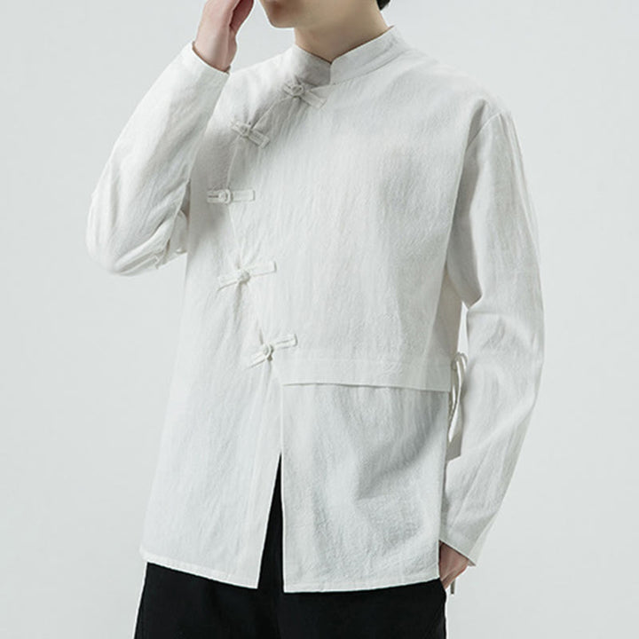 Camisa de algodón de manga larga para hombre con botones de rana y diseño vintage de Buddha Stones - image 4