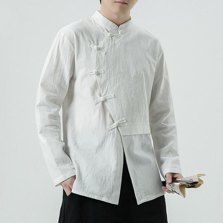 Camisa de algodón de manga larga para hombre con botones de rana y diseño vintage de Buddha Stones - Blanco - US/UK/AU46, EU56 (5XL) - image 0