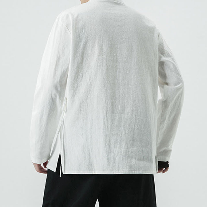 Camisa de algodón de manga larga para hombre con botones de rana y diseño vintage de Buddha Stones - image 2