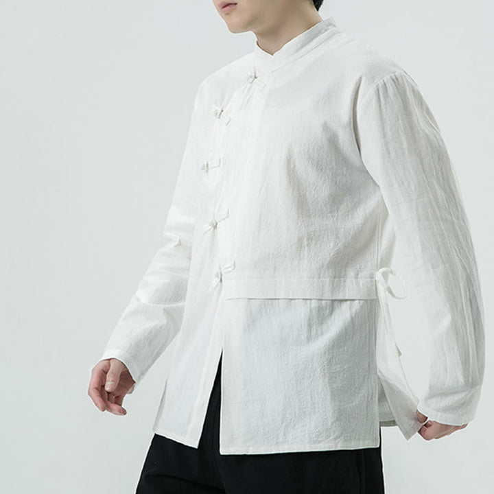 Camisa de algodón de manga larga para hombre con botones de rana y diseño vintage de Buddha Stones - image 3