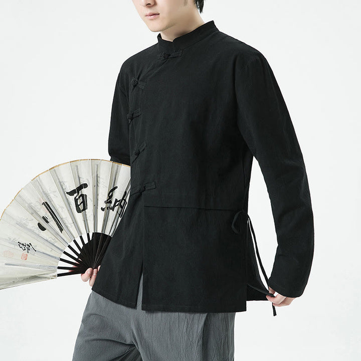 Camisa de algodón de manga larga para hombre con botones de rana y diseño vintage de Buddha Stones - image 14