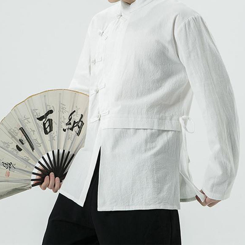 Camisa de algodón de manga larga para hombre con botones de rana y diseño vintage de Buddha Stones - image 6