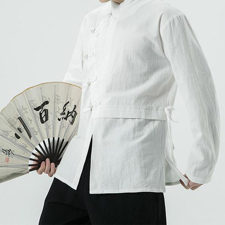 Camisa de algodón de manga larga para hombre con botones de rana y diseño vintage de Buddha Stones - image 6