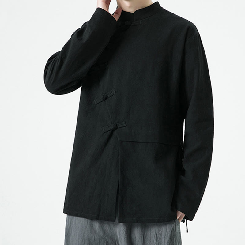 Camisa de algodón de manga larga para hombre con botones de rana y diseño vintage de Buddha Stones - image 12