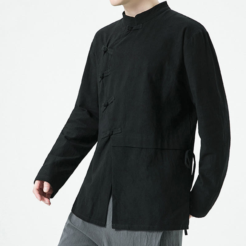 Camisa de algodón de manga larga para hombre con botones de rana y diseño vintage de Buddha Stones - image 15