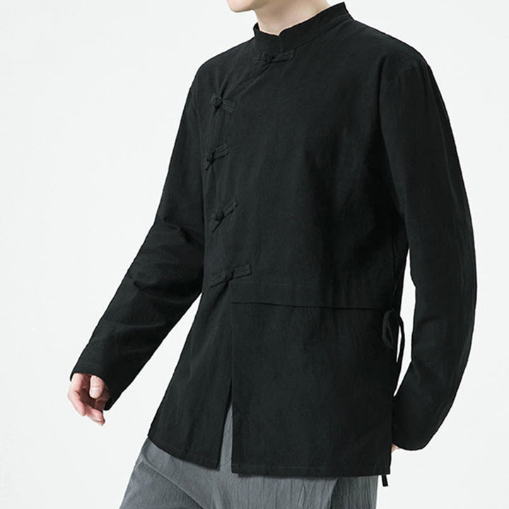 Camisa de algodón de manga larga para hombre con botones de rana y diseño vintage de Buddha Stones - image 15