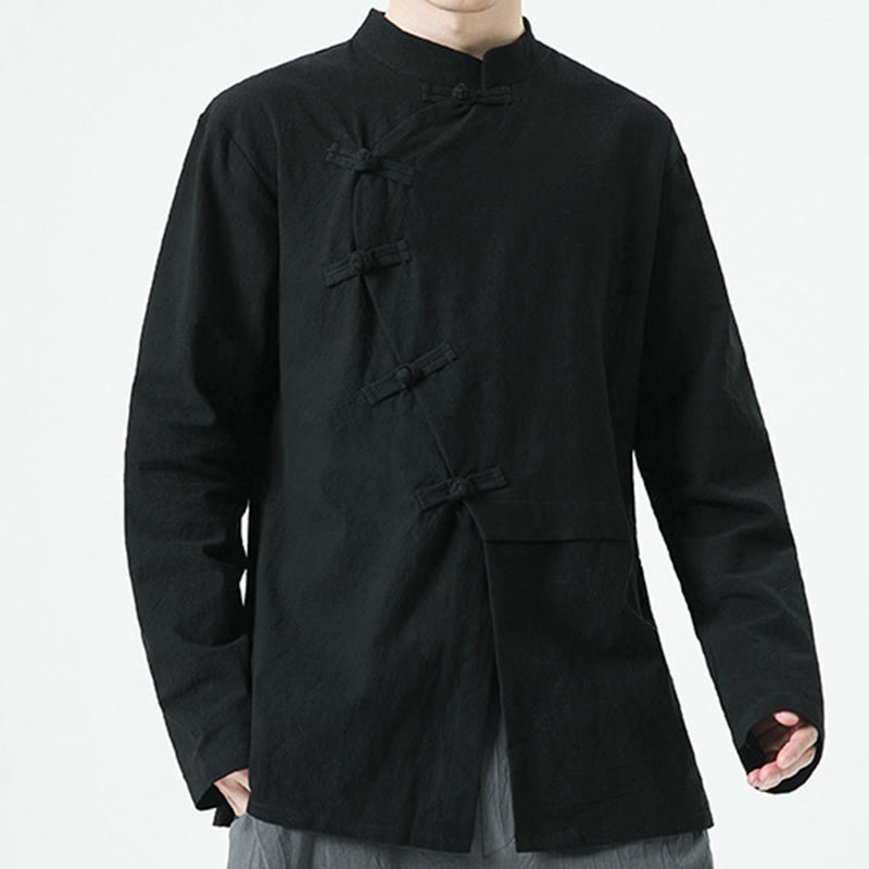 Camisa de algodón de manga larga para hombre con botones de rana y diseño vintage de Buddha Stones - image 19