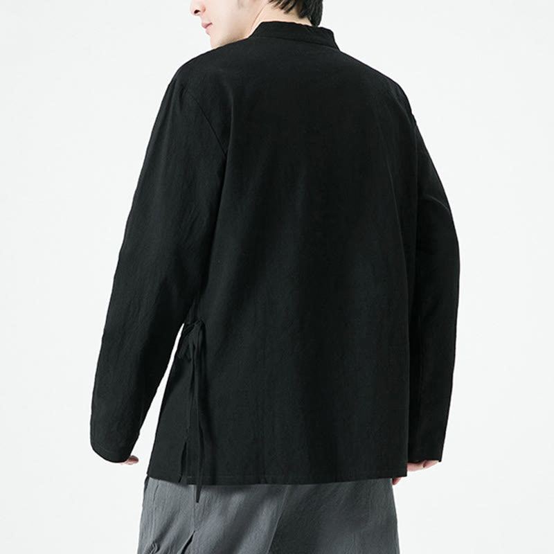 Camisa de algodón de manga larga para hombre con botones de rana y diseño vintage de Buddha Stones - image 13