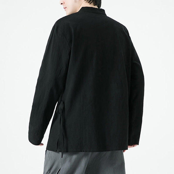 Camisa de algodón de manga larga para hombre con botones de rana y diseño vintage de Buddha Stones - image 13