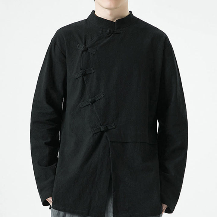 Camisa de algodón de manga larga para hombre con botones de rana y diseño vintage de Buddha Stones - image 17