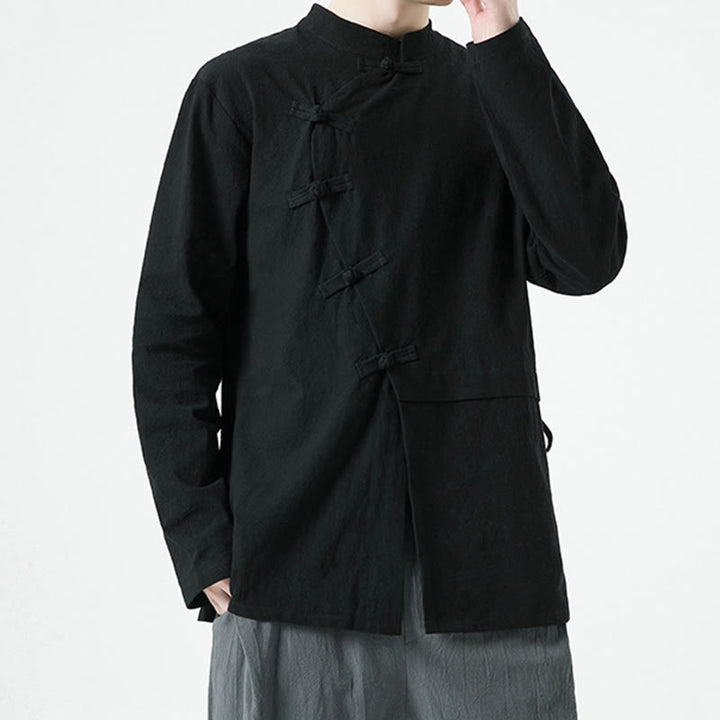 Camisa de algodón de manga larga para hombre con botones de rana y diseño vintage de Buddha Stones - image 18