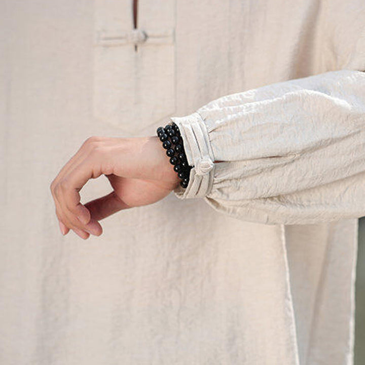 Camisa de algodón de manga larga con cuello alto y dos botones de rana para hombre con Buddha Stones - image 21