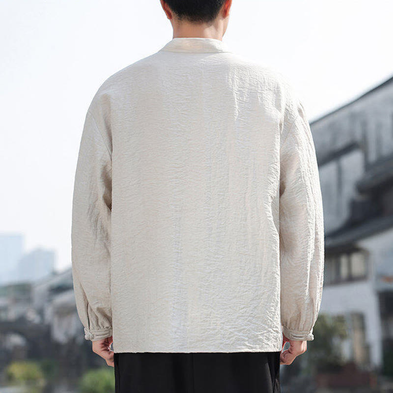 Camisa de algodón de manga larga con cuello alto y dos botones de rana para hombre con Buddha Stones - image 12