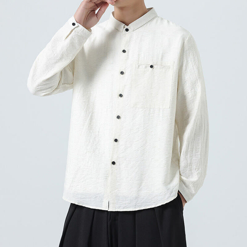 Camisa de algodón de manga larga para hombre, estilo vintage, con botones, cuello alto y Buddha Stones - image 5