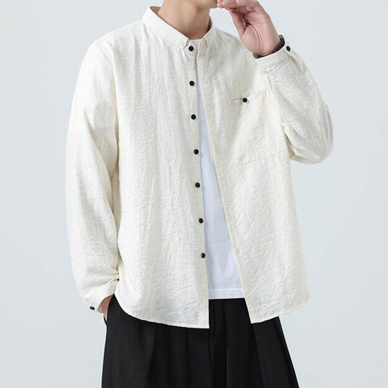 Camisa de algodón de manga larga para hombre, estilo vintage, con botones, cuello alto y Buddha Stones - image 1