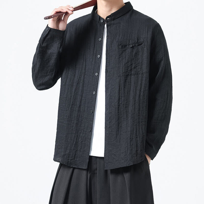 Camisa de algodón de manga larga para hombre, estilo vintage, con botones, cuello alto y Buddha Stones - image 14